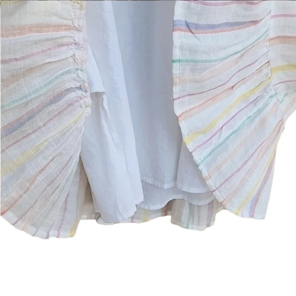 LUCKY BRAND Meadow Mini Dress XS Long Tunic Blouse Top Pastel Rainbow Stripes - Picture 9 of 11